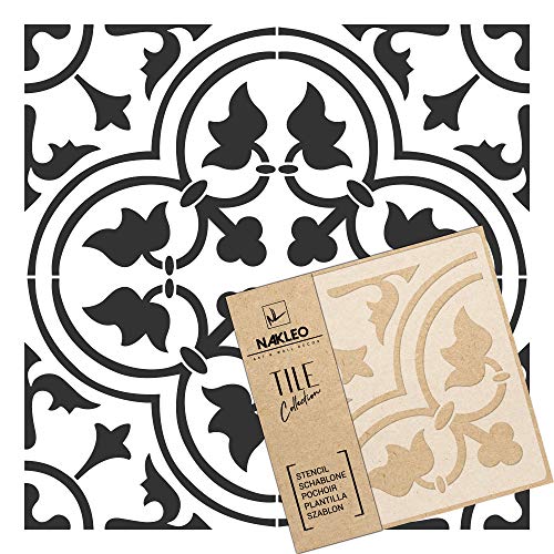 NAKLEO Fliesen Schablone zum Malen 20x20 cm, Gozo Spanische Maurische Blume Marokkanisch, Kunststoff Wiederverwendbare Bodenschablone DIY, Holz Möbel Wand Dekoration - Terrakotta