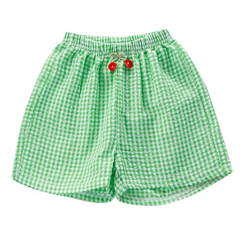 2025 - Kinder-Shorts tragen Sommer-dünne Karierte Strandhosen für Jungen Mädchen, Baby-Hotpants, lässige Pyjama-Hosen Hosen Elegant (Green, 3-4 Years)