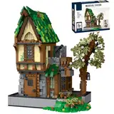 fisca 1872PCS Mittelalterliche Architektur Taverne Bauklötze Konstruktionsspielzeug mit Lichtern, sammelbare Taverne und Hüttenmodelle für Erwachsene Kinder