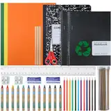 Sherr 72-teiliges Schulbedarf-Set, Schulutensilien, Schulbedarf, inklusive Buntstiftspitzer, Radiergummi, Schere, Notizbuch, Lineal und mehr für Schule, Klassenzimmer, Zuhause, Kinder, Studenten