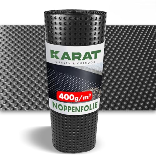 KARAT 400g/m² Premium Noppenfolie, Hochbeetfolie - Noppenbahn für Mauerschutz, Grundmauerschutz - Dichtungsbahn mit Drainage - flexibel zuschneidbar (1, Schwarz, 1 x 10 m)