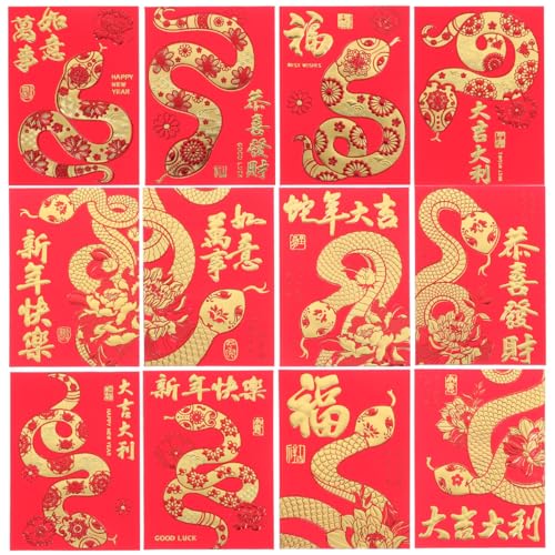 NUOBESTY 36 StüCk 2025 Jahr Der Schlange Rote UmschläGe, Chinesische Neujahrsdekorationen Hong Bao GeldumschläGe FüR FrüHlingsfest, Hochzeit, Geburtstag, Lunar Neujahr, 11,5 X 8,1 Cm
