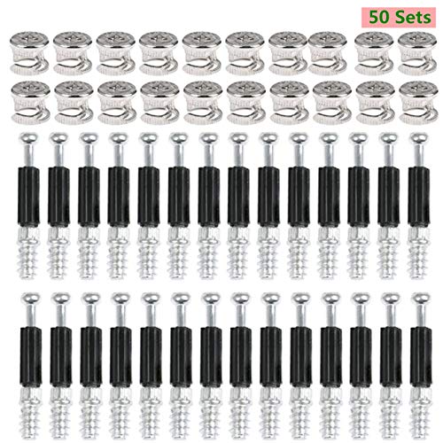 BUYGOO 50 Paar Exzenter Möbelverbinder Rastex 15 - Möbelverbinder Schrankverbinder, Zinkdruckguss vernickelt Möbelschrankverbinder Ø15mm Passschraube Exzenternocken und Bolzen Passdübel M6 x 45mm