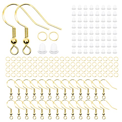 600 Stück Ohrringe Making Supplies Kit, 925 Silber überzogen Ohrhaken DIY Handmade Ohrring Materialien Ohrring Zubehör Ohrringe Herstellung Supplies Kit (Gold)