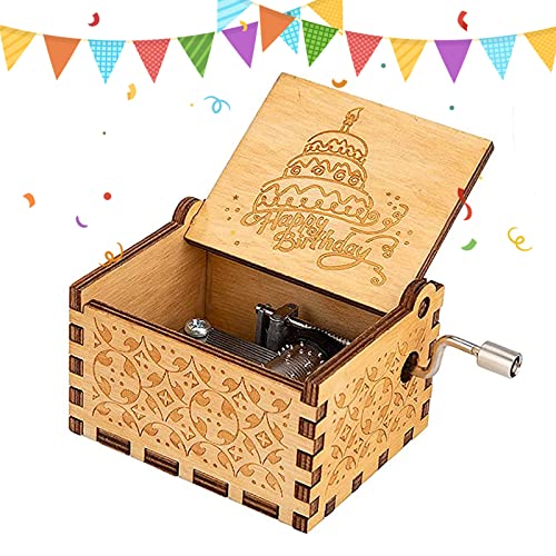Basetousual Happy Birthday Spieluhr Holz,Handkurbel Spieluhren,Retro Musik Spieluhr,Geschnitzte Musik Box,Geschenkidee für Familienliebhaber Geburtstag,Weihnachten,Valentinstag