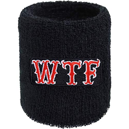 WTF Schweissband What The Fuck Stickerei Designer Schweißband Extreme Sport Absorbierendes Frottee Arm Schwarz Kampfsport Wristband Muay Thai Geschenk Biker Schweiß-Armband