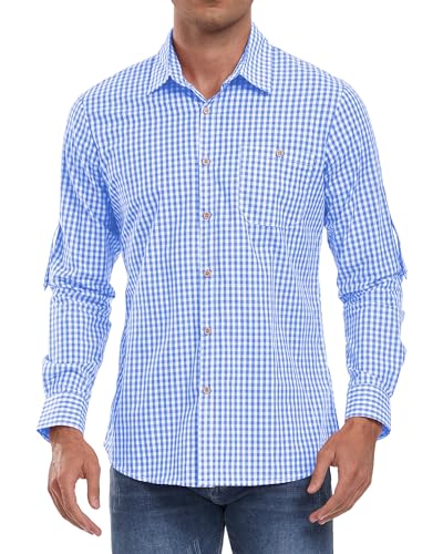 Jacansi Oktoberfest Hemd Herren Baumwolle Langarm Trachtenhemd Men's Casual Plaid Shirts Hellblau XL
