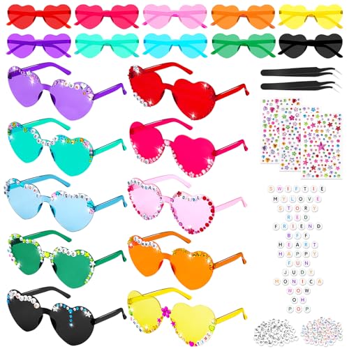 SelfTek DIY Herz Brille, 10 Stück Herz Sonnenbrille Partybrille Herzform Brille, JGA Brillen Herzförmige Brille für Fans der 1989 Ära, Herzchen Brille Sonnenbrille Herzform für Party Hochzeit Karneval