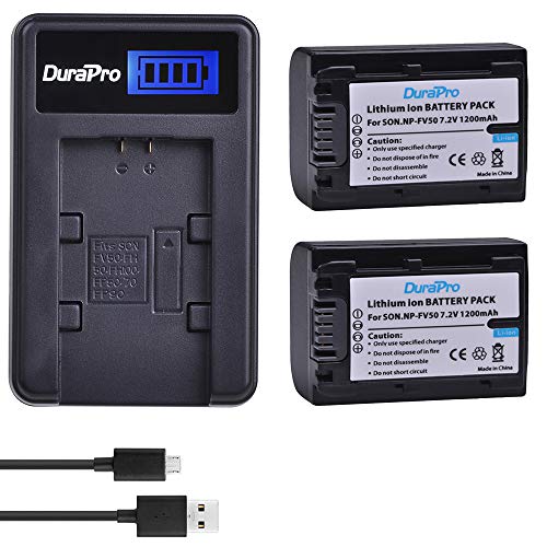 DuraPro 2Pcs 1200mAh NP-FV50 NP-FV50 Akku + LCD USB Ladegerät für Sony NP-FV30 NP-FV40 FV70 FV100 Akkus; HDR-CX150E HDR-CX170 HDR-SR68 DCR-SR20E HDR-CX190 HDR-CX130 Handycams