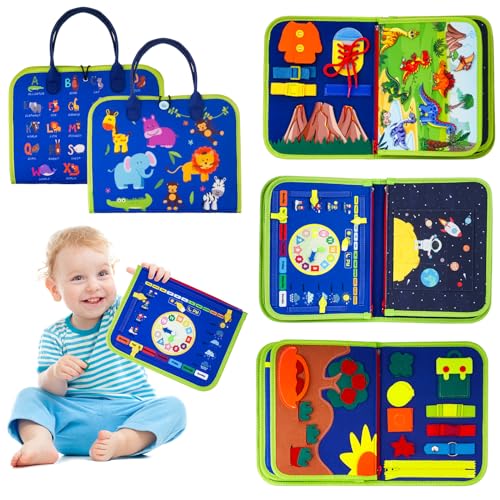 Montessori Spielzeug, Kleinkinder Spielzeug ab 1 2 3 4 Jahre Junge Mädchen Baby Geschenk Sensorisches Busy Board, Motorikspielzeug, Grundkenntnisse Lernspielzeug, für Auto, Flugzeug, Reise - Blau