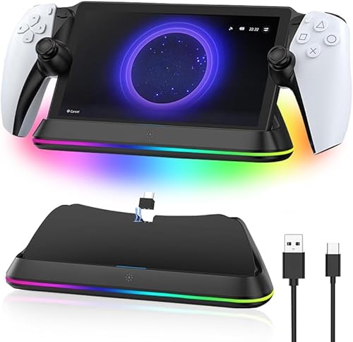 Ladestation für Playstation Portal Remote Player, Magnetischer Typc-C Ladegerät für PS5 Portal, Tragbare Docking Station für PS5 Portal Zubehör mit LED-Licht (Schwarz)