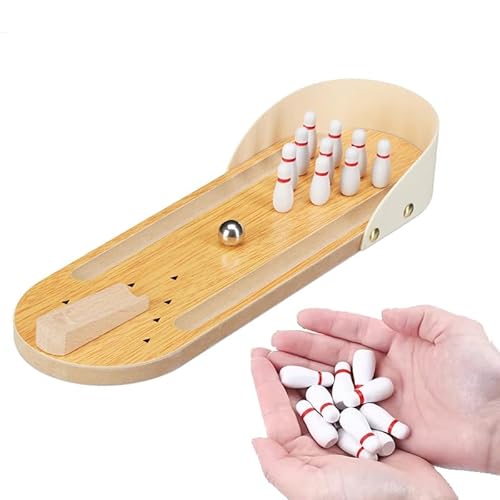 Relaxdays Tischbowling Tischkegelspiel Natürliches Massivholz Wichtelgeschenk Ungiftige Farbe Büro-Gadgets Teenager, Jungen, Weihnachtsstrumpffüller Schrottwichteln Geschenke Geschicklichkeitsspiele