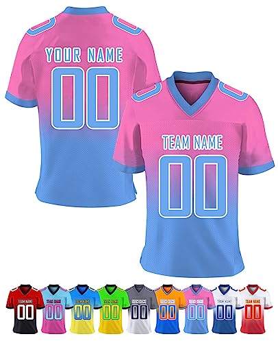 Personalisiert American-Football-Trikot Herren-Sporthemden, Personalisierte Schnelltrocknend Atmungsaktiv T-Shirt kurzärmelig und fügen Sie den Teamnamen für Männer Damen Kinder, S ~ 7XL