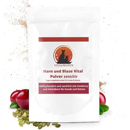 Vitalpfoten 25 g Harn und Blase Vital Pulver sensitiv für Hunde & Katzen mit Cranberry, Mannose und Kürbiskern, pflanzliche Hausmittel - Rezeptur für Blase und Harnwege