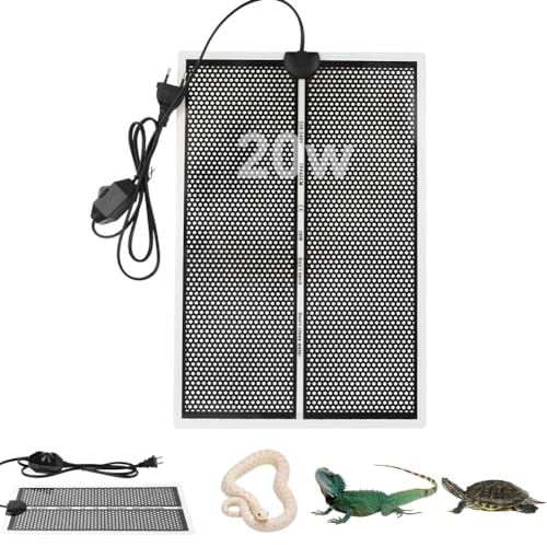 LOMUG Heizmatte Terrarium, 20W Einstellbar Reptil Heizmatten, Heizkissen für Glasbehälter, Einstellbar Wärmematte mit Temperaturregelung für Schildkröte Schlangen Eidechse Spinne Amphibien(42 x 28cm)