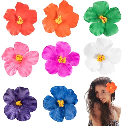 8 Stück Hawaii-Blumen-Haarspangen für Frauen,Plumeria-Hibiskus-Haarspange,Boho Tropische Blumen-Haarspange,Hawaiianische Blume Haarschmuck,Farbe Künstliche Blumen-Clips für Hochzeit Urlaub Strandparty