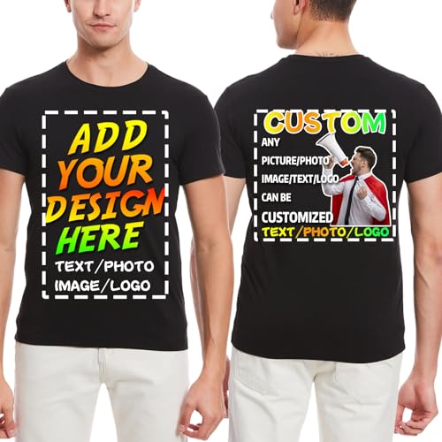 huale POD Custom Your Own Shirts mit Foto Text & Logo - Personalisiertes T-Shirt für Herren, Damen & Kinder - personalisiertes T-Shirt, Schwarz:, M