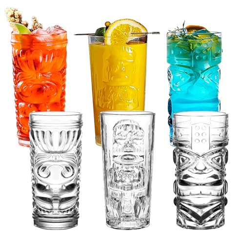 binsakao Transparente Tiki-Gläser, Set mit 170-400 ml, moderne Bar-Tiki-Cocktailgläser, perfekt für exotische Cocktails, Mai Tai, hawaiianische Cocktails, tropische Insel, Trinksware-Set