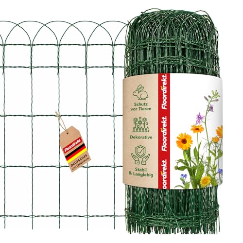Floordirekt Beetzaun Metall, 65 cm x 10 m, Ziergeflecht, dekorative Beeteinfassung, Beetumrandung, Gartenzaun, Zaun zum Stecken, Drahtzaun, Zierzaun, kleiner Zaun für Garten