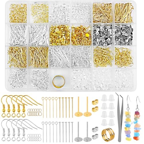 HavaCue 1792 Stück Ohrringe Selber Machen Set, 925 Ohrring Haken für Anfänger und Erwachsene, Ohrringe Basteln Set für die Schmuckherstellung die Reparatur von Ohrringen Armband Halskette DIY