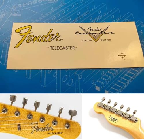 2 Stück, geeignet für Fender, Custom Shop, E-Gitarre-Kopf-Logo, Wassertransferdruck, Marken-Aufkleber, entfernbare Folie (Postmoderne Zelle)