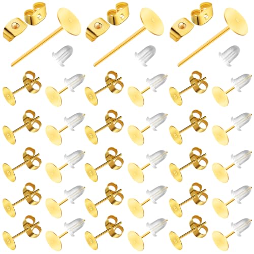 Teaaha 600 Stück Ohrstecker Rohlinge, Edelstahl Ohrringe, Ohrstecker Verschluss Stecker Flach Pad Ohrring, Ohrstecker Selber Machen, Rohlinge Ohrring Rücken Für Ohrring Herstellung (gold)