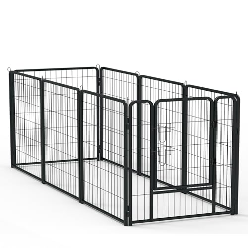 VANCHEMO Freilaufgehege Hund 8-teilig Welpenlaufstall Hundelaufstall 80cm hoch Hundezaun mit Türen Freigehege für Innen und Outdoor Tierlaufstall Hunde(8 Gitterplatten je 80 x 80 cm)
