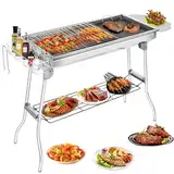 Sorlpv Holzkohlegrill Edelstahl, 100 x 33 x 71cm, Tragbarer Klappgrill mit Antihaft-Pfanne, BBQ Grill XXL, 5-10 Personen Verwendung, Kohlegrill Outdoor für Camping Picknick Garten Party