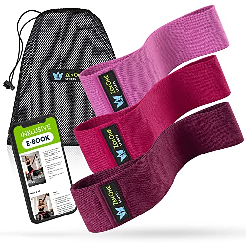 ZenOne Sports Fitnessbänder aus Stoff, Hip Bands 3er Set, Widerstandsbänder für Bein & Po, Gymnastikband für Krafttraining, Muskelaufbau & Yogatraining, inkl. E-Book & Workout-Guide & -Video