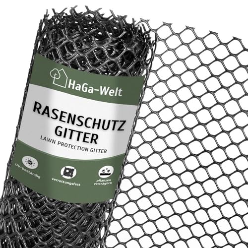 HaGa Rasenschutzgitter 1,3m x 25m aus Kunststoff - Robustes befahrbares Rasengitter für Garten und Rasenflächen