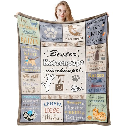 Geschenk für Katzenliebhaber Mann, Katzenpapa Geschenk Decke 150x130CM, Katzengeschenke für Papa Vater Katzenbesitzer Geburtstag Vatertagsgeschenk für Katzenpapa Papa Geschenk von Tochter Sohn