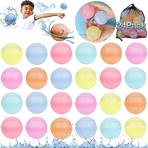 Glovios 24PCS Wiederverwendbare wasserbomben,selbstdichtende Silikon-Wasserbälle,Schnell befüllbare weiche,Spritzbälle für Wasserkämpfe,Wasserspielzeug für Kinder,Wasserkampfspiel für Sommer (24PCS)