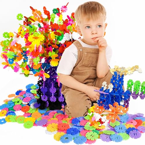 Tokaneit 200 Stück Schneeflocken-Bausteine, Kinder-Bausteine, Steckbausteine, Konstruktionssteckspiel mit farbigen Kunststoffelementen, Tolles Lernspielzeug für Jungen und Mädchen