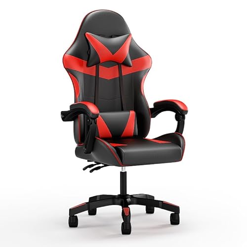 Gaming Stuhl, Ergonomische Computerstühle Racing Bürostühle Sessel, hohe Rückenlehne, Höhenverstellbar Liegestuhl Schreibtischstuhl 150kg Belastbarkeit (rot & schwarz)