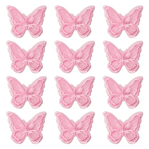 URROMA Rosa Spitze Schmetterling Applikationen zum Aufnähen Doppelschichten Spitze Patches für Hochzeit Braut Haarschmuck (Rosa, 12 Stück)