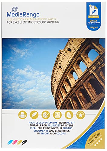 MediaRange DIN A4 Fotopapier für Tintenstrahldrucker, hochglänzend, 135g, 100 Blatt