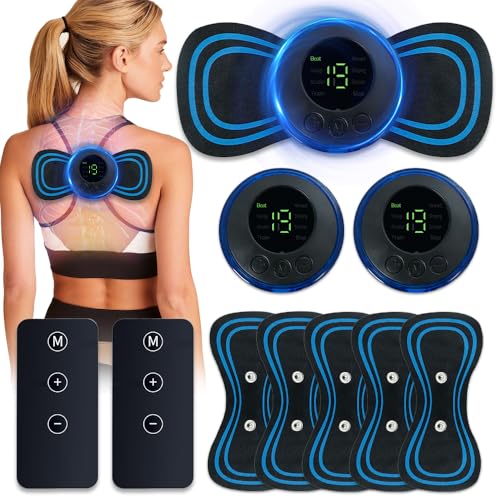 KUWUNG 2 Stück Ems Massagegerät, Mini Massagegerät, Electrapy Massager, Tragbar Nackenmassagegerät, 8 Modi 19 Stufen 5 Massagepads für Schmerzlinderung der Körpermuskulatur