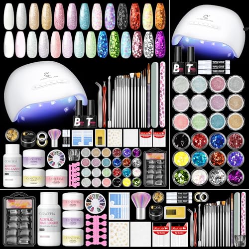 COSCELIA Acryl Nagelset Starterset Komplett -27 Colors Acryl Pulver mit 30ML Acryl Liquid,UV/LED Nagellampe,15pcs Nails Brush Nägel Acryl Nägel Starterset Nägel Selber Machen ﻿