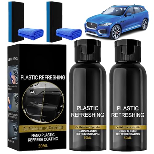 Plastic Refreshing Auto, Plastic Revitalizing Coating Agent, Kunststoffpflege Auto, Plastik Refresher Auto Schwarz, Beschichtungsmittel für Kunststoffe, Reparaturmittel für Autokunststoffe（50ml*2)
