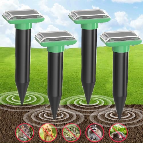 Solar Ultraschall Maulwurf Vertreiber, Maulwurf Vertreiber Testsieger, 4 Stück Maulwurfschreck, IP66 Wasserdichter Maulwurf Vertreiben für Abwehr von Wühlmaus Vertreiben und Erdhörnchen in Rasen