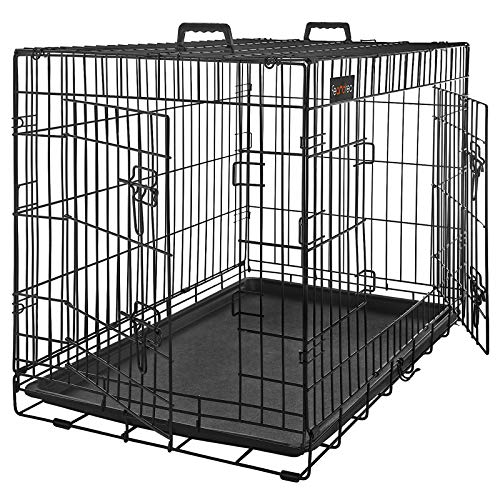 Feandrea Hundekäfig, Hundebox, zusammenklappbar, transportabel, 2 Türen, 122 x 74,5 x 80,5 cm, schwarz PPD48BK