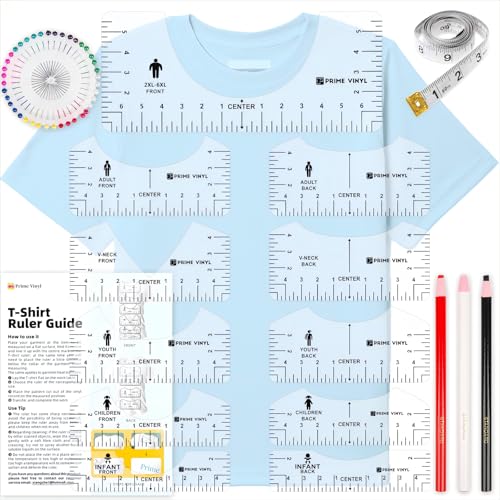 17 Stücke T-Shirt Lineal, Prime Vinyl DIY T-Shirt Ausrichtungs Lineal, Schablonen-Lineal, Schablonen-Lineal für Heat press,Transparente Lineal T-Shirt Anleitung Lineal