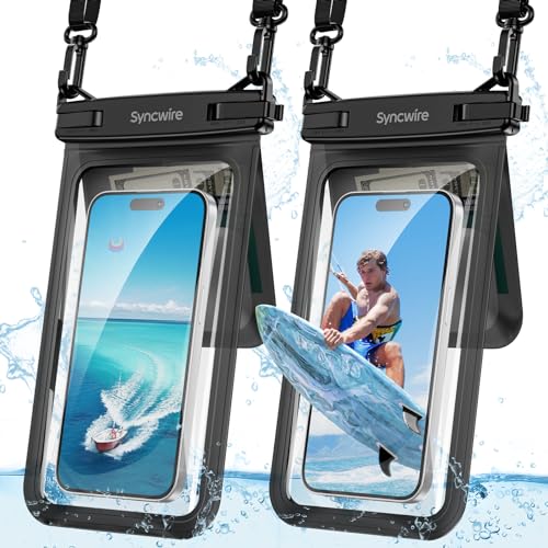 SYNCWIRE wasserdichte Handyhülle, 2er-Pack IPX8 Doppelter Unterwasser Handybeutel für iPhone 15 14 13 12 Pro Max XR XS X SE, Samsung S24 S23 S22 Ultra S21-Telefone unter 8,5 Zoll - Schwarz
