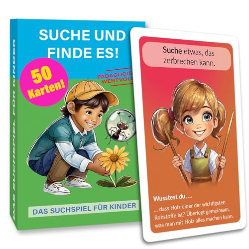 KARTENVERSAND24 Suche und Finde es Spiel Suchspiel Outdoor Spiele für Kinder Geschenk Mädchen Junge 4 5 6 Jahre Geschenke gefunden draußen Natur (Outdoor)