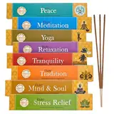Flute Indische Räucherstäbchen Set - 8 Düfte Masala Agarbatti, 100% natürliche Räuchersticks, Meditation, Yoga, Weihrauch Räucherwerk, natürliche Zutaten