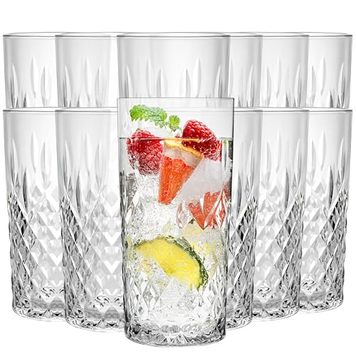 Konzept 11 - Gläser Set 12-teilig, Trinkgläser Set 300ml transparent, Wassergläser, geriffelte Gläser für Saft, Wasser, Party, Garten, Cocktailgläser