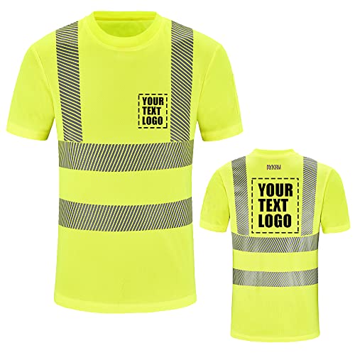 Personalisierbares bedrucktes Warnschutz-Shirt, Klasse 3, hohe Sichtbarkeit, reflektierendes Sicherheits-Arbeitshemd, Oberteil, EN20471 (Gelb, L)
