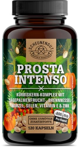 PROSTA INTENSO® Prostata Kapseln - WICHTIG: Laborgeprüfter Markenkomplex mit Sägepalmenextrakt, Brennnesselwurzel, Kürbiskern, Zink, Selen & mehr I Saw Palmetto -DE- SCHEUNENGUT®