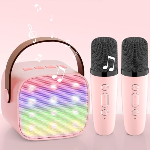 Karaoke Maschine mit 2 Karaoke Mikrofonen: [Premiumversion] Mini Karaoke Maschine Kinder mit Mikrofon Mädchen Geschenke Spielzeug für 3-12 Jahre - Bluetooth MusikLautsprecher