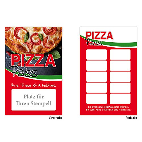 Premium Pizza Pasta Bonuskarten 50 Stk. mit 10 Stempelfeldern. Treuekarten passend für Bereiche wie Gastronomie, Restaurant, Weinhandel, Getränkehandel, Freizeit, Feier, Geschenk, Gaststätte Bäckerei
